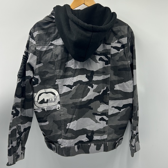 ECKO UNLTD HOODIE JACKET CANVAS CAMO PRINT MENS SIZE MEDIUM GRAY BLACK - Picture 5 of 10
